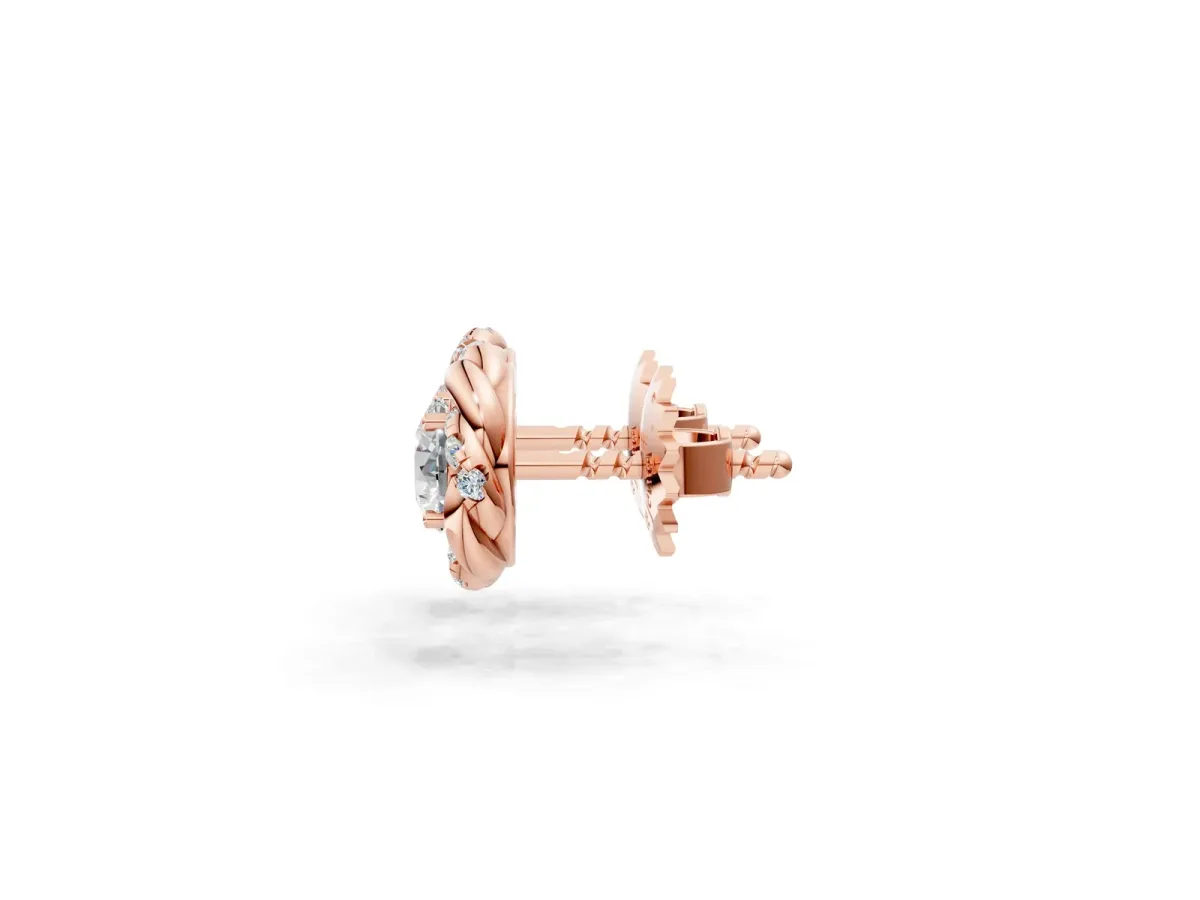 Round Diamond Oceana Halo Stud Earrings Rose gold