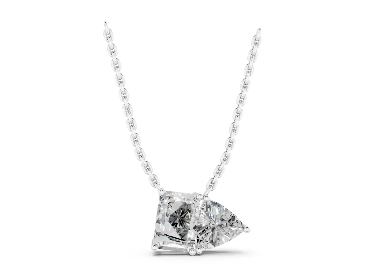 Radiant and Trillion Diamond Two-Stone Pendant with Prong Setting White gold