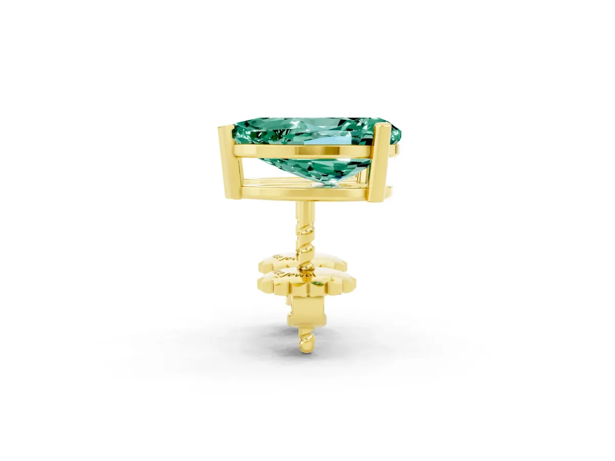 Pear Cut Green Sapphire Stud Earrings Yellow gold