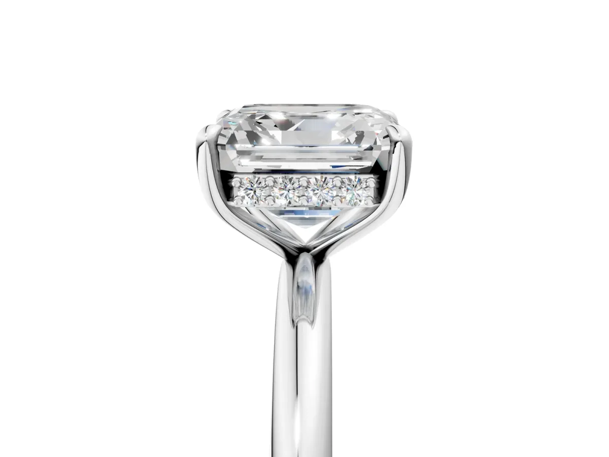 Asscher Cut Diamond Solitaire Ring with Thin Band and Four-Prong Setting Platinum