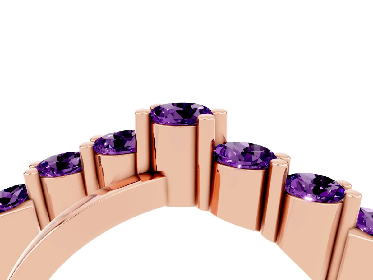 Round Amethyst Prong-Set Crossover Band Rose gold