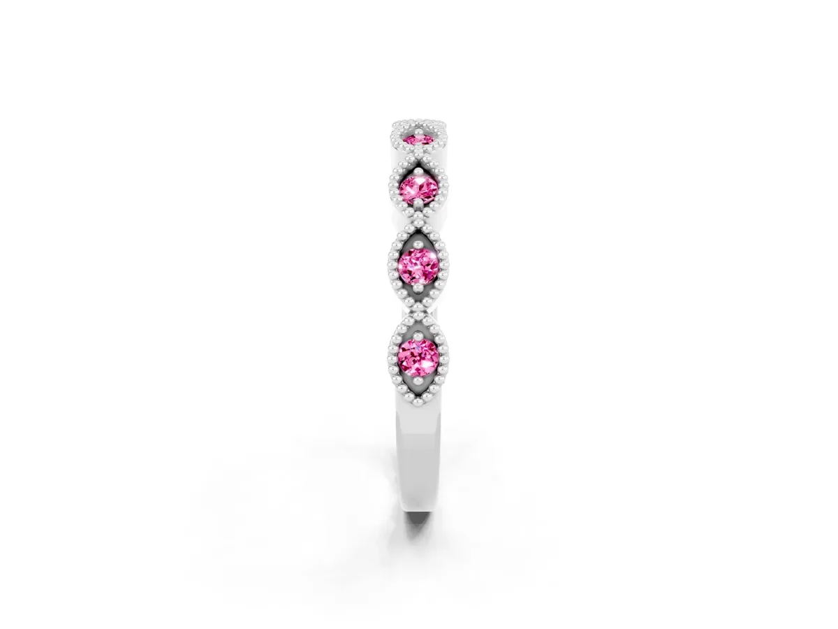 Milgrain Marquise Pink Sapphire Half Eternity Band with Bezel Setting Silver