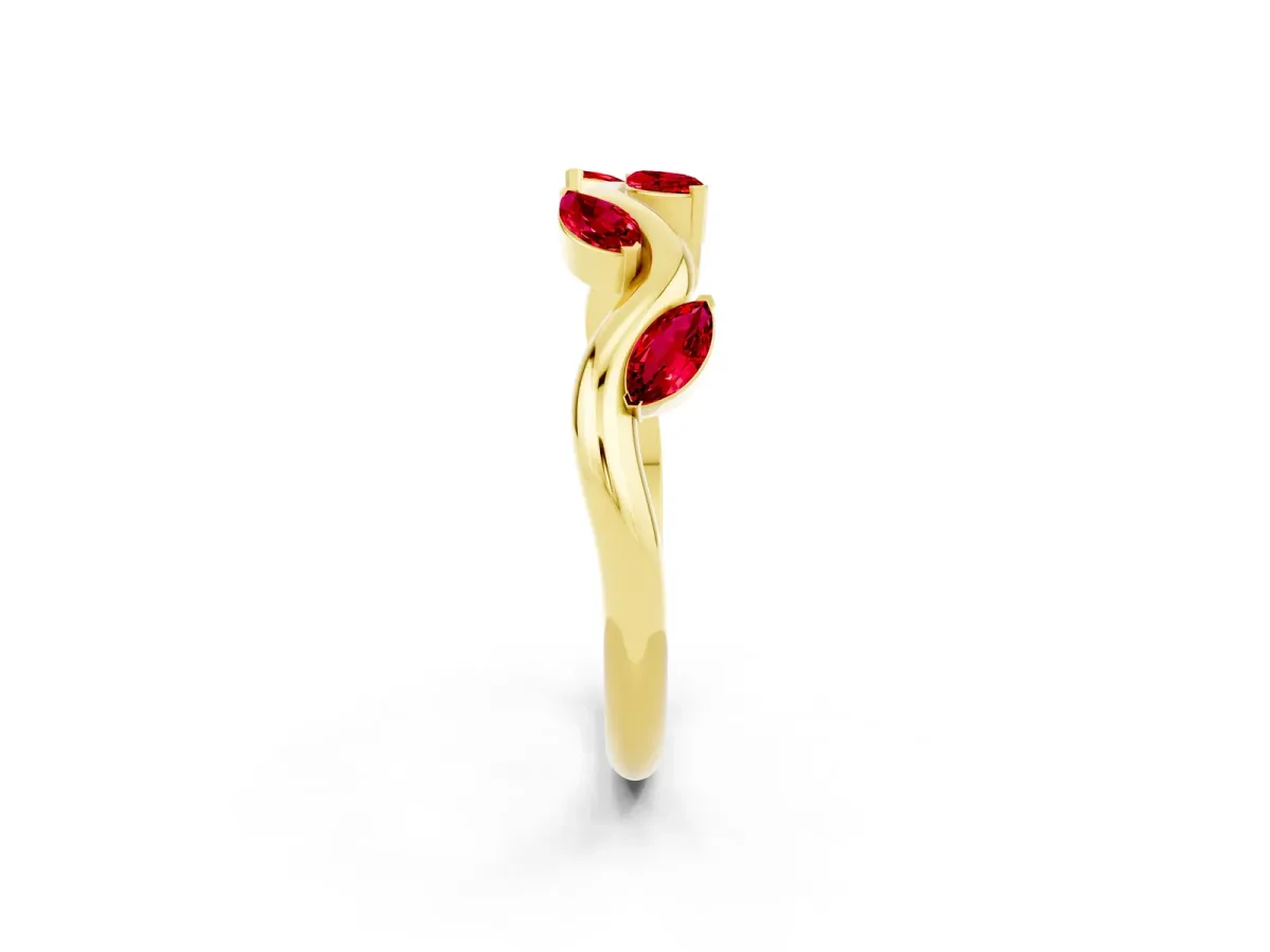Marquise Ruby Twisted Band with Prong Setting Yellow gold