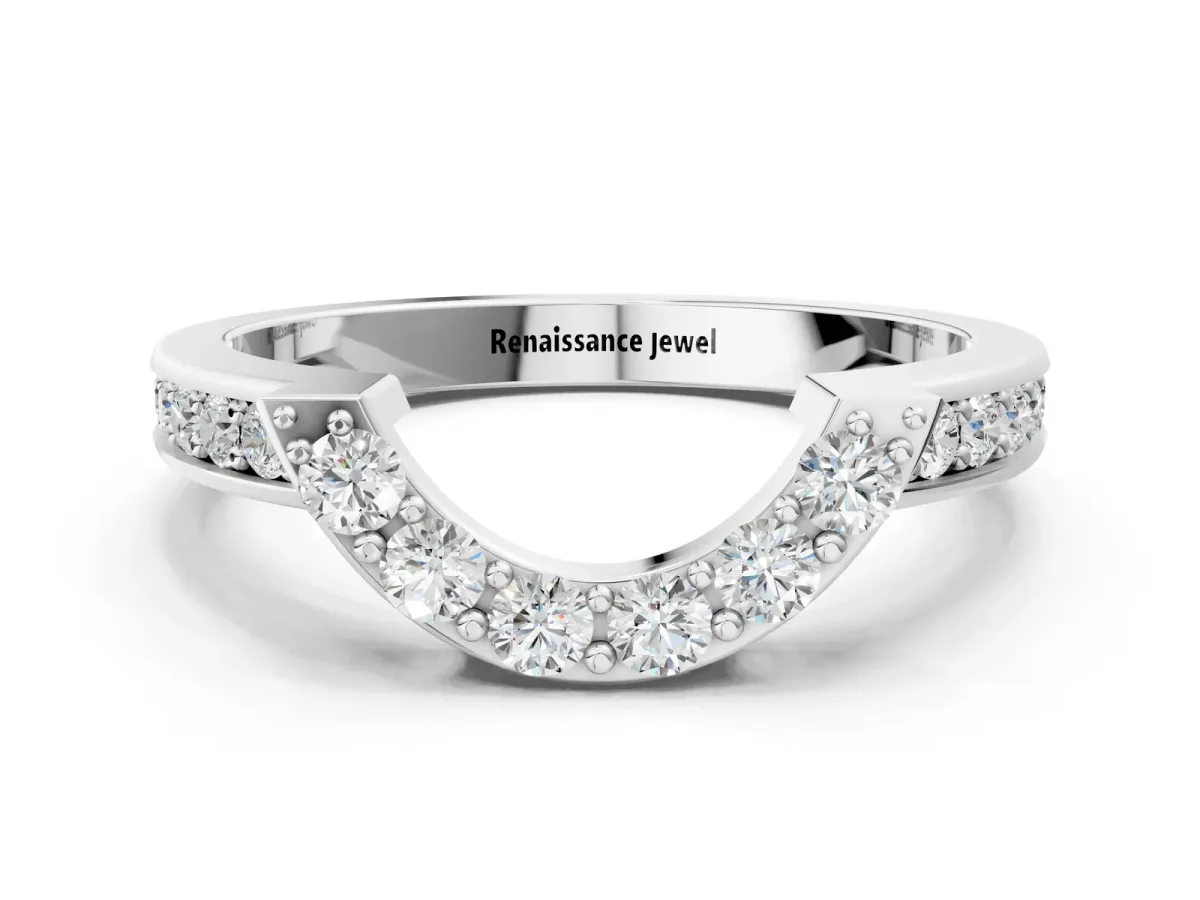 U-Shaped Pavé Round Diamond Contour Band with Shared Prong Setting Silver