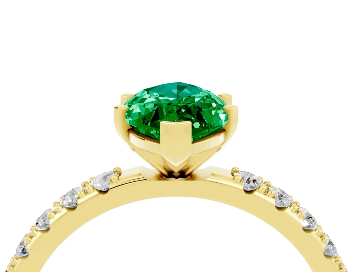 Marquise Cut Emerald Solitaire Pavé Band with Four-Prong Setting Yellow gold