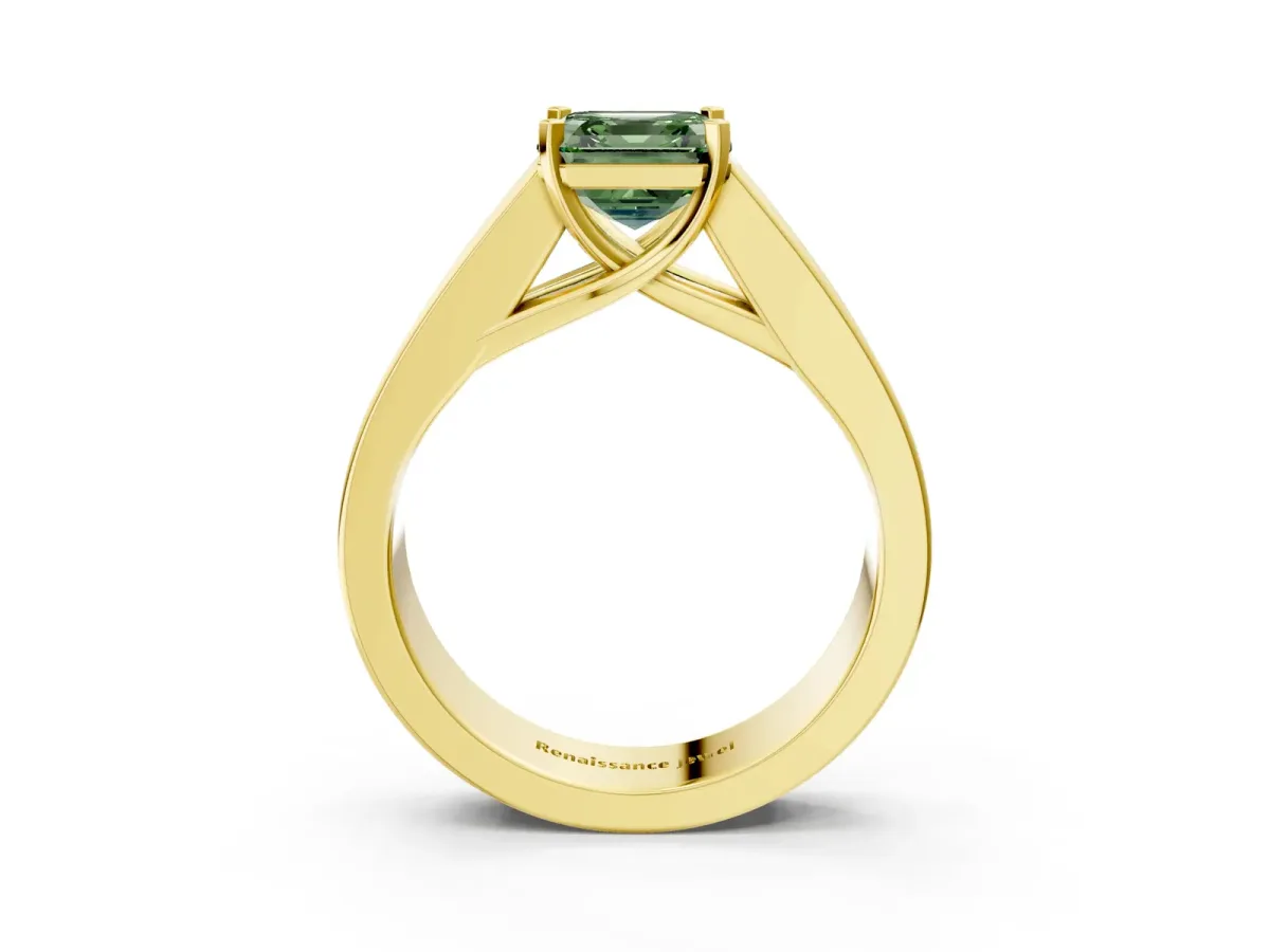 Fancy Green Asscher Cut Cut Channel Set Solitaire Ring with Four-Prong Setting Yellow gold