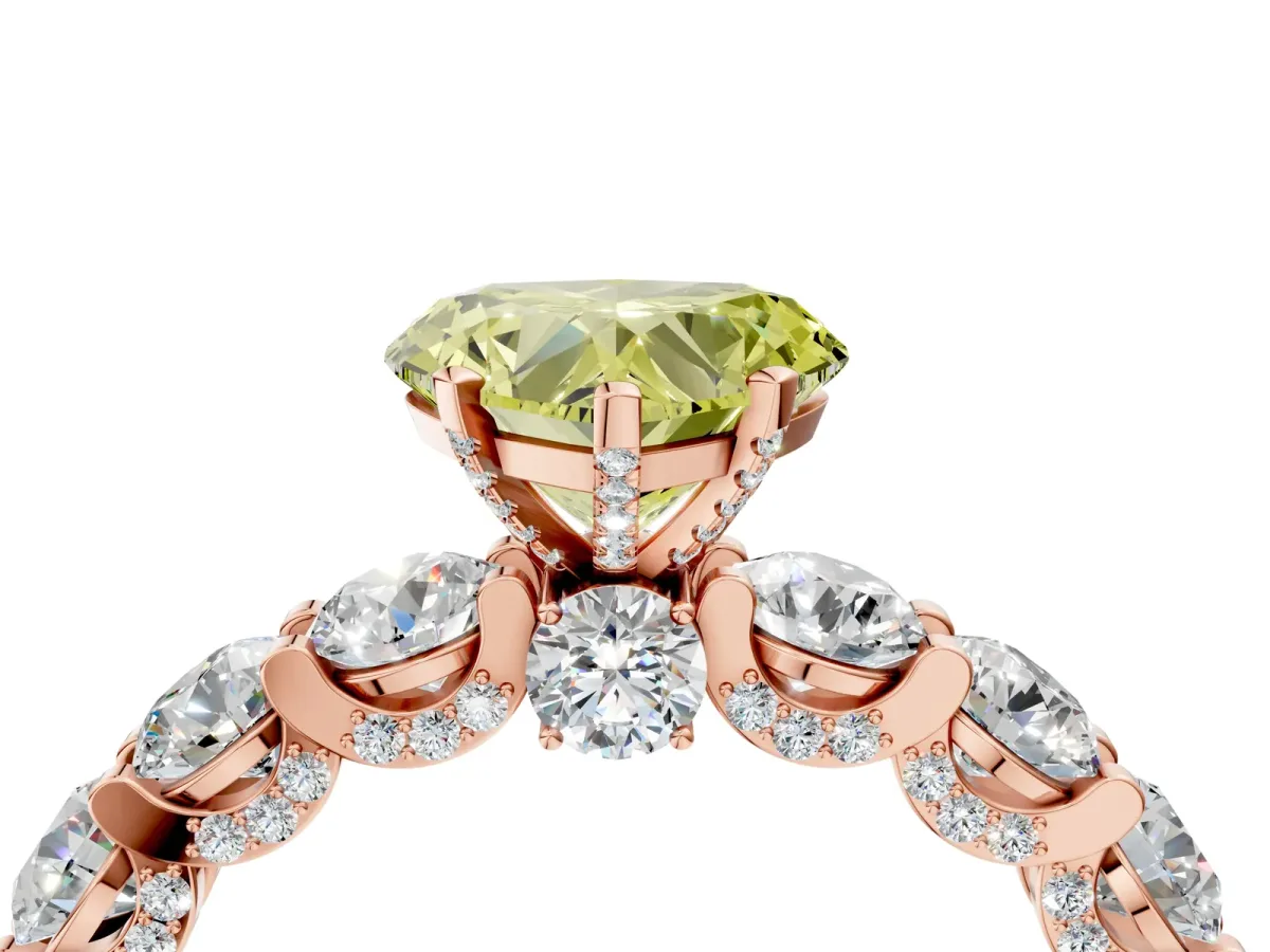 Fancy Yellow Heart Cut Diamond Side Stone Engagement Ring with Four-Prong Setting Rose gold