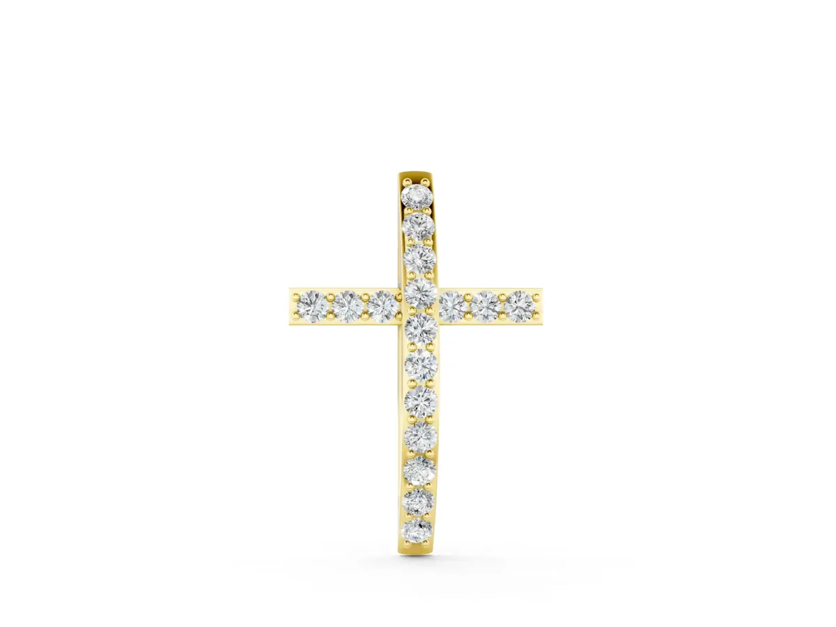 Pavé Round Diamond Cross Pendant with Prong Setting Yellow gold