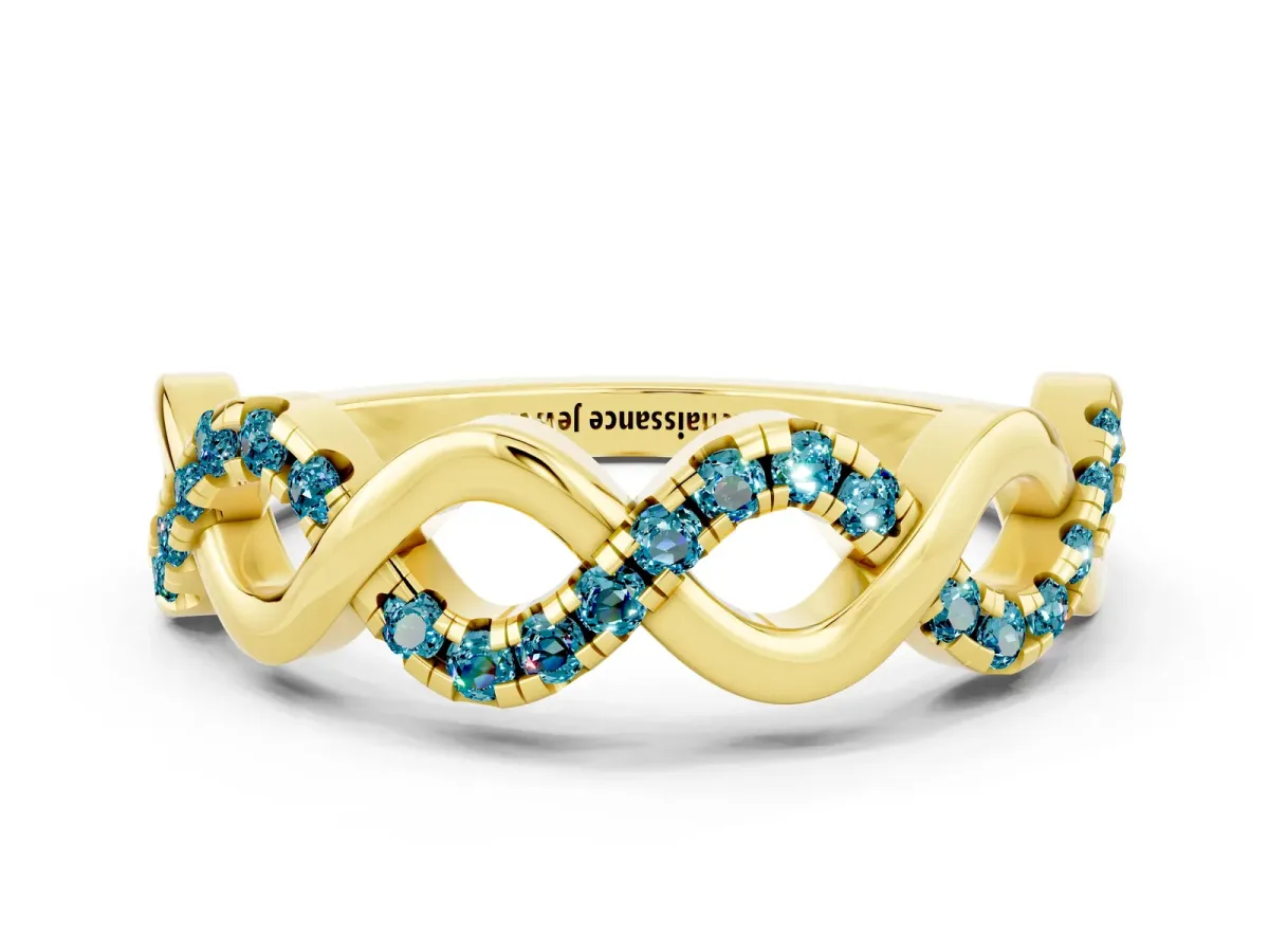 Twist Infinity Round Blue Topaz Band with Pavé Setting Yellow gold