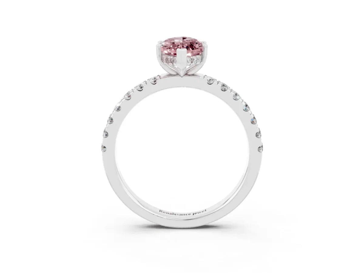 Marquise Cut Morganite Pave Band Solitaire Ring with Round and Prong Setting Silver