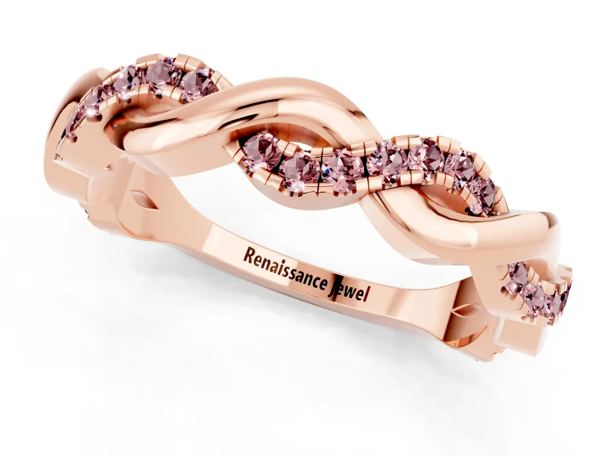 Pavé Round Morganite Twist Eternity Band with Shared Prong Setting Rose gold