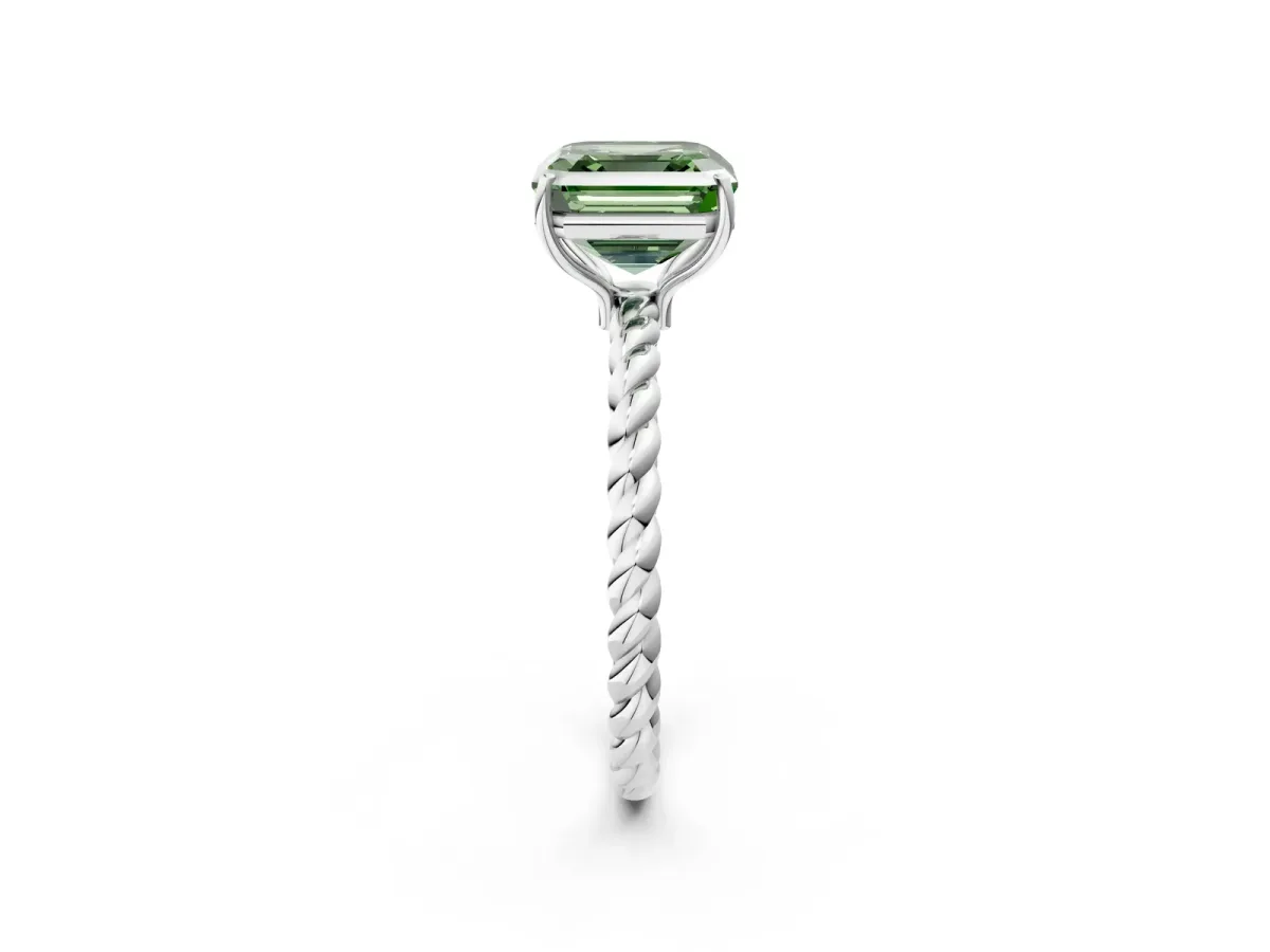 Fancy Green Asscher Cut Solitaire Twisted Band 4-Prong Ring Platinum