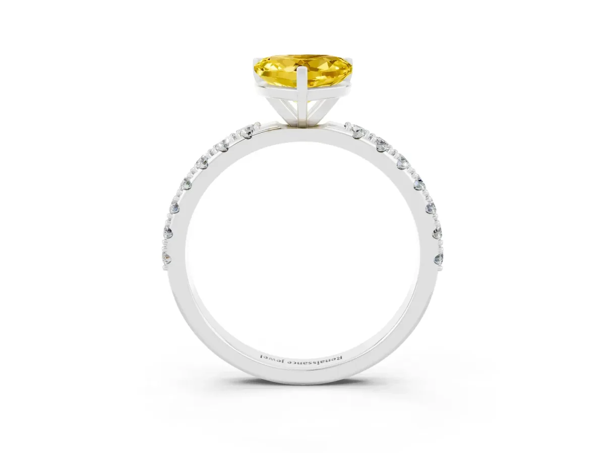 Heart Cut Yellow Sapphire Solitaire Pavé Band with Four-Prong Setting Silver