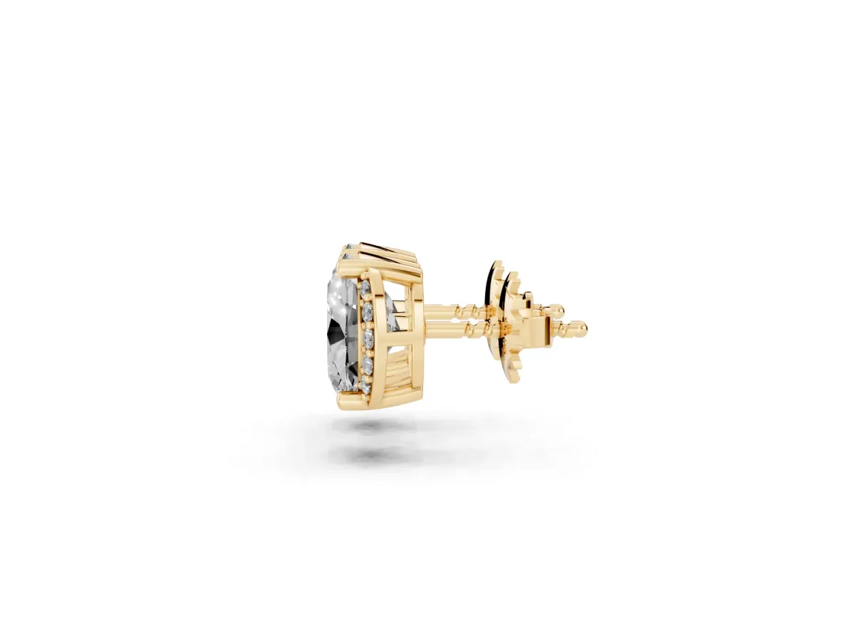 Oval Diamond Half Halo Stud Earrings Yellow gold