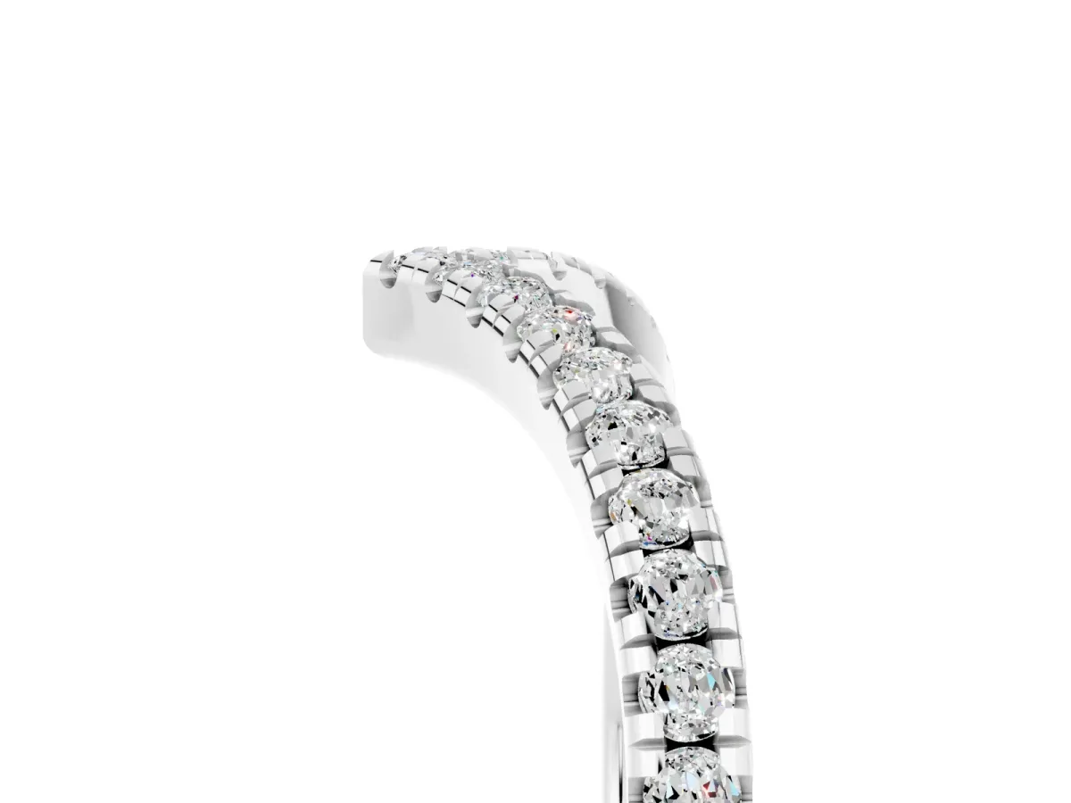 Pavé Round Moissanite V-Shaped Chevron Band with Shared Prong Setting White gold