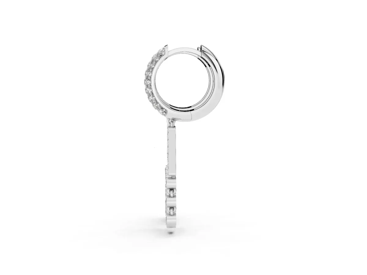 Round Diamond Initial A Huggie Hoop Earrings Silver