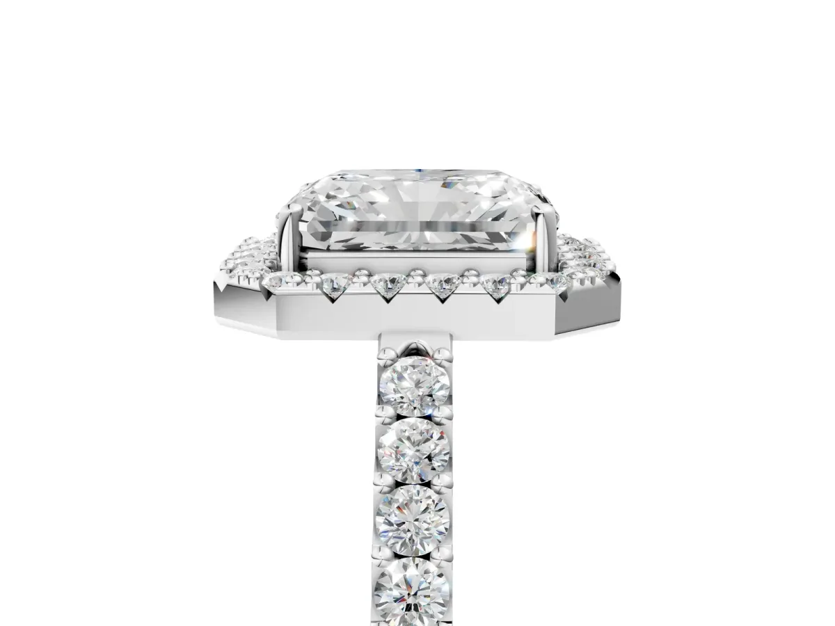 Radiant Cut Halo Diamond Pavé Solitaire Ring Platinum