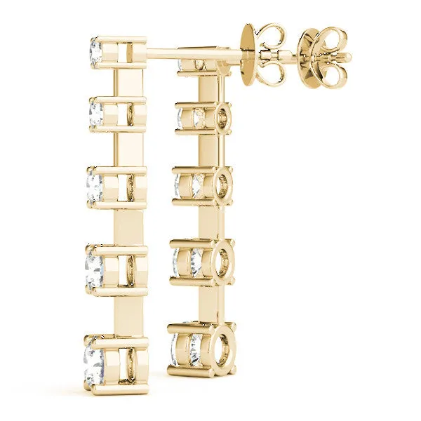 Round Cut Prong Set Diamond Drop Earrings Yellow gold