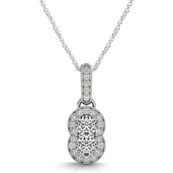 Double Halo Round Diamond Pendant with Pavé Setting White gold