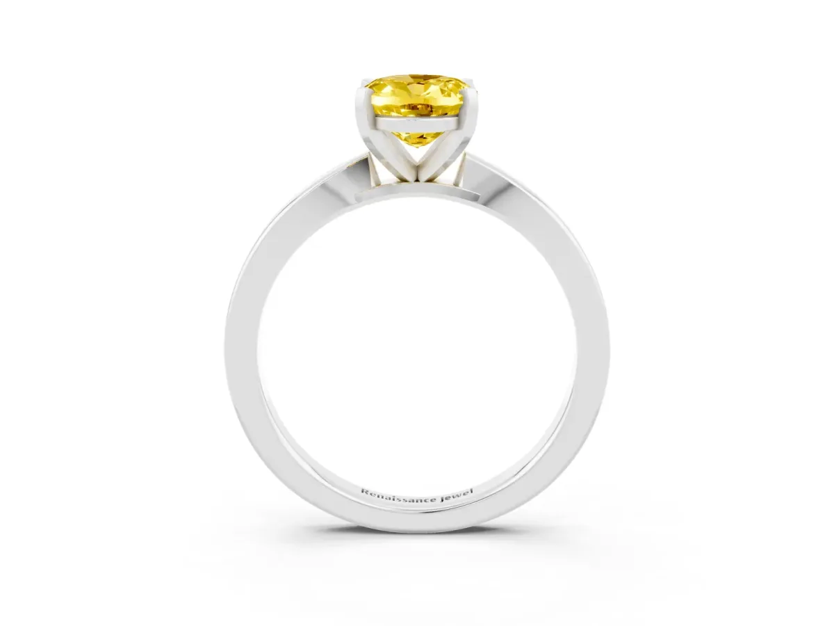Oval Cut Yellow Sapphire Solitaire Engagement Ring with Classic Band and Four-Prong Setting Silver