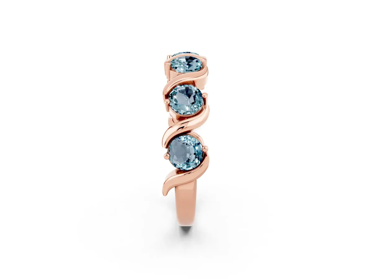 Round Aquamarine Half Eternity Band with Wave Prong Setting Rose gold