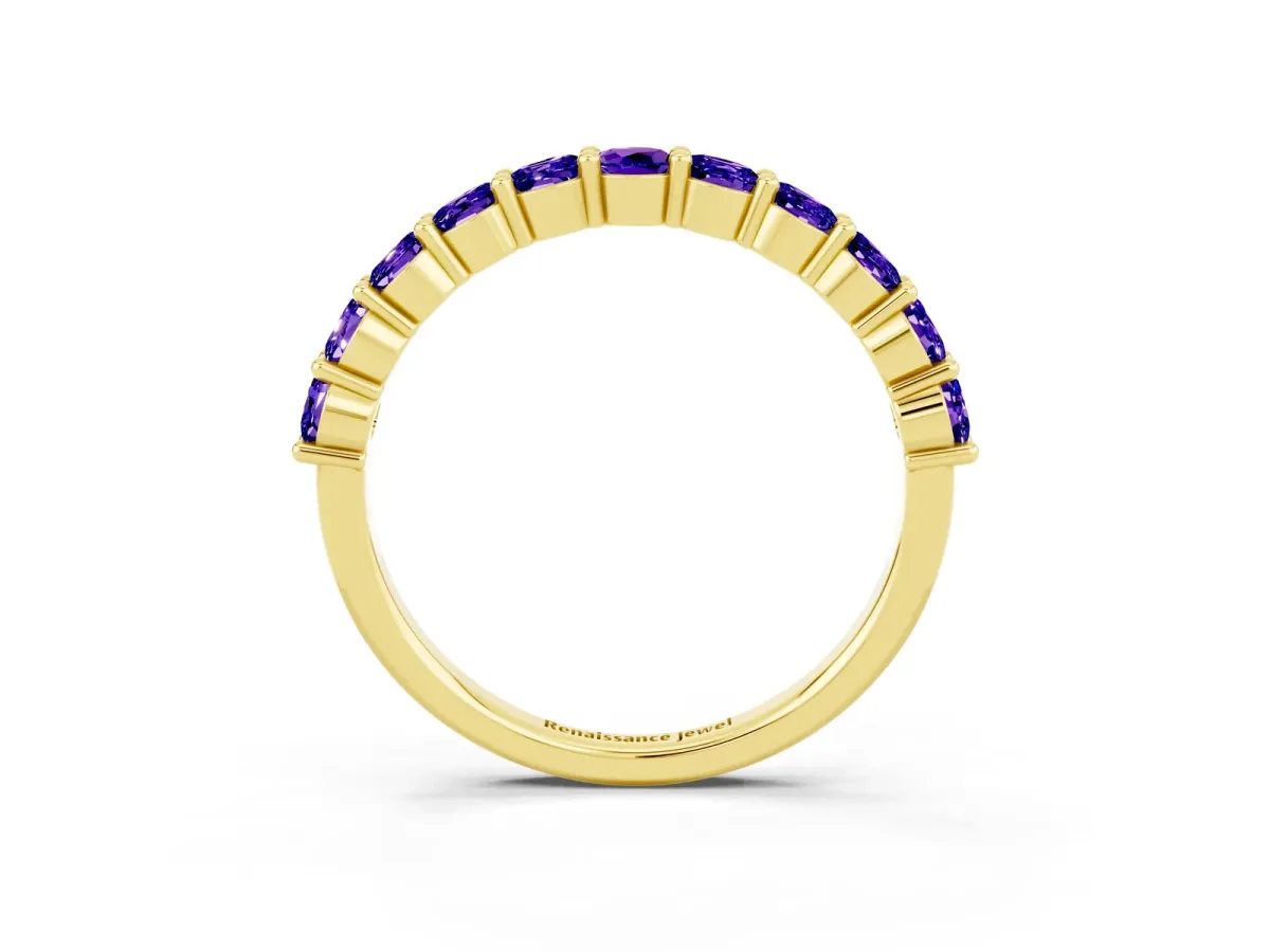 Round Tanzanite Half Eternity Band with Prong Setting Yellow gold