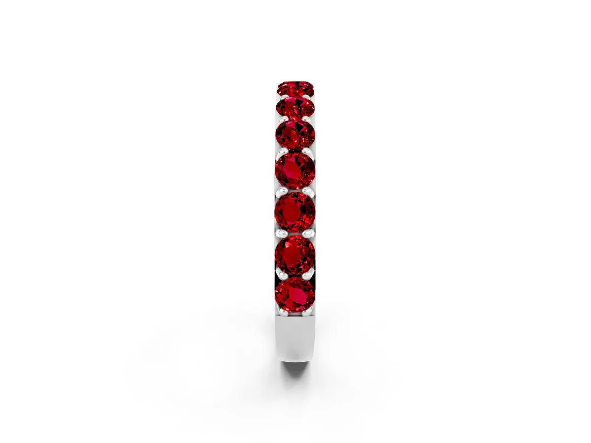 Round Ruby Half Eternity Band with Classic Prong Setting Silver