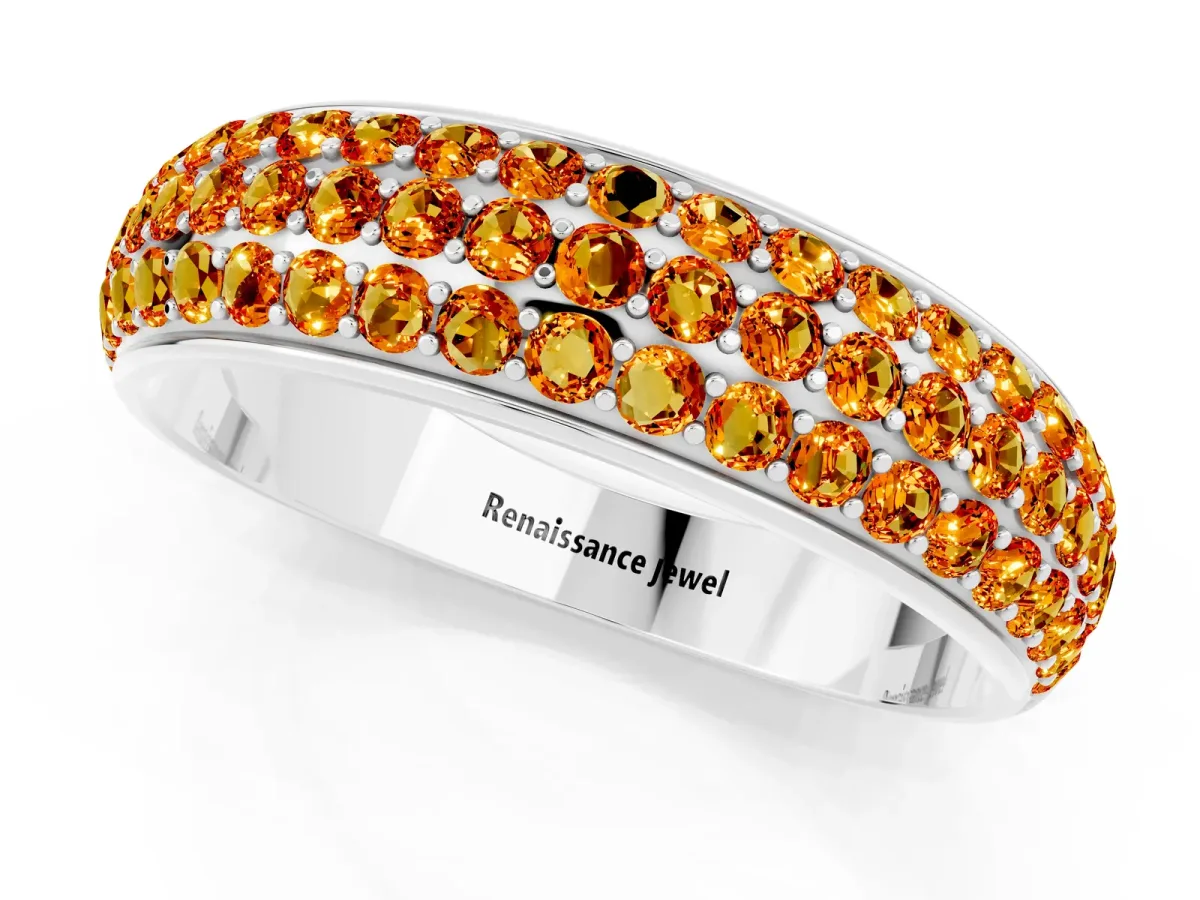 Three-Row Round Citrine Eternity Band with Shared Prong Setting Platinum