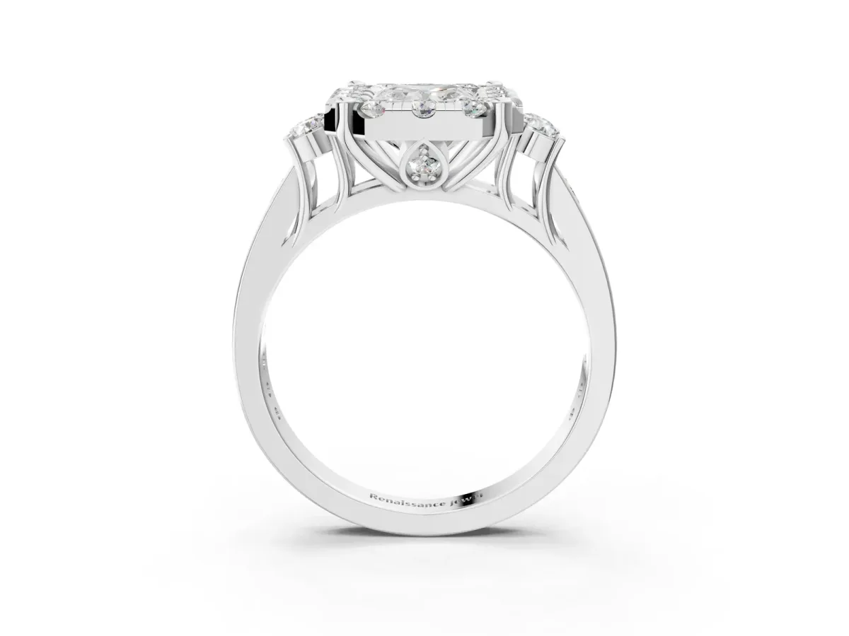 Radiant Cut Halo Diamond Engagement Ring with Split Shank and Four-Prong Setting Platinum