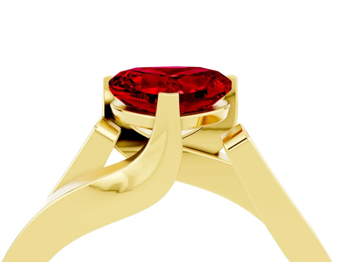 Modern Tension Set Heart Cut Ruby Solitaire Wide Band Ring Yellow gold