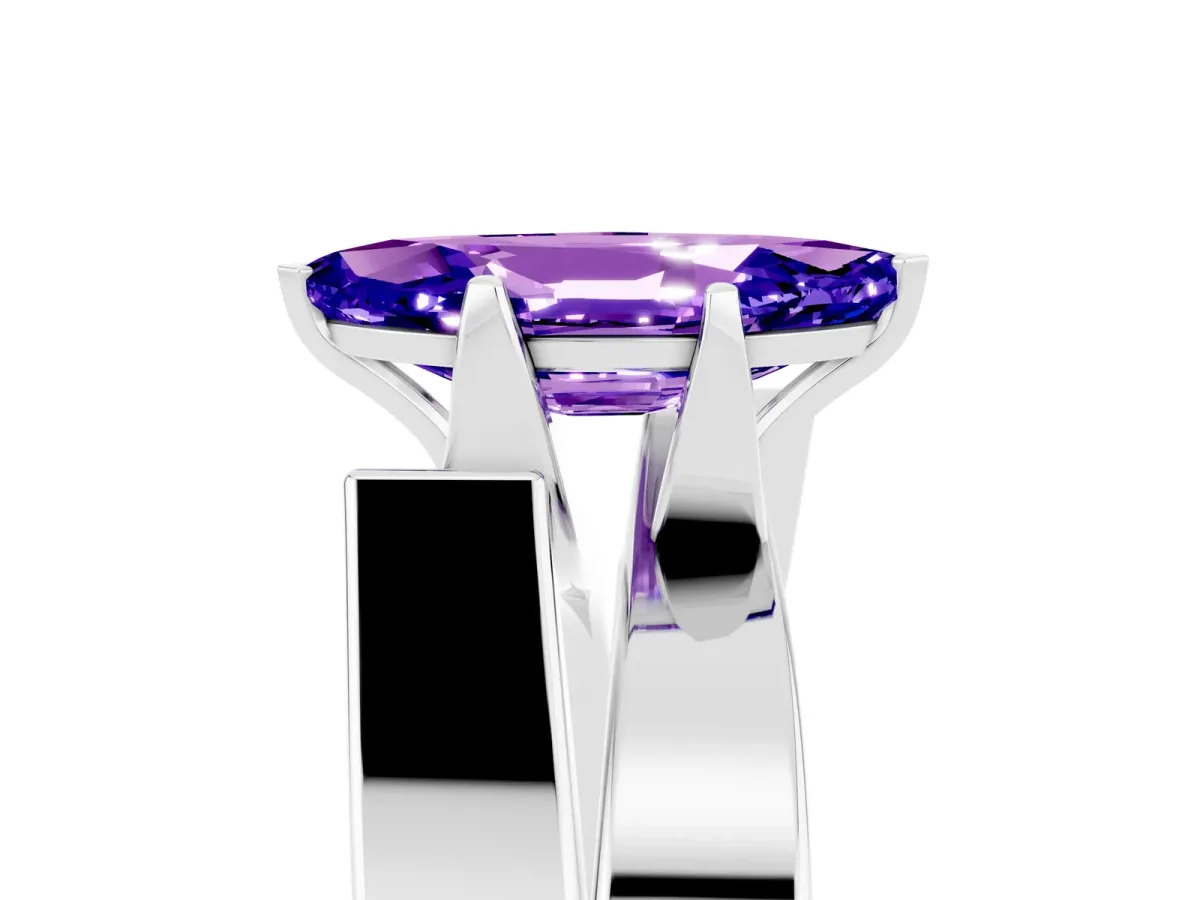 Modern Tension Set Marquise Cut Tanzanite Solitaire Wide Band Ring Silver