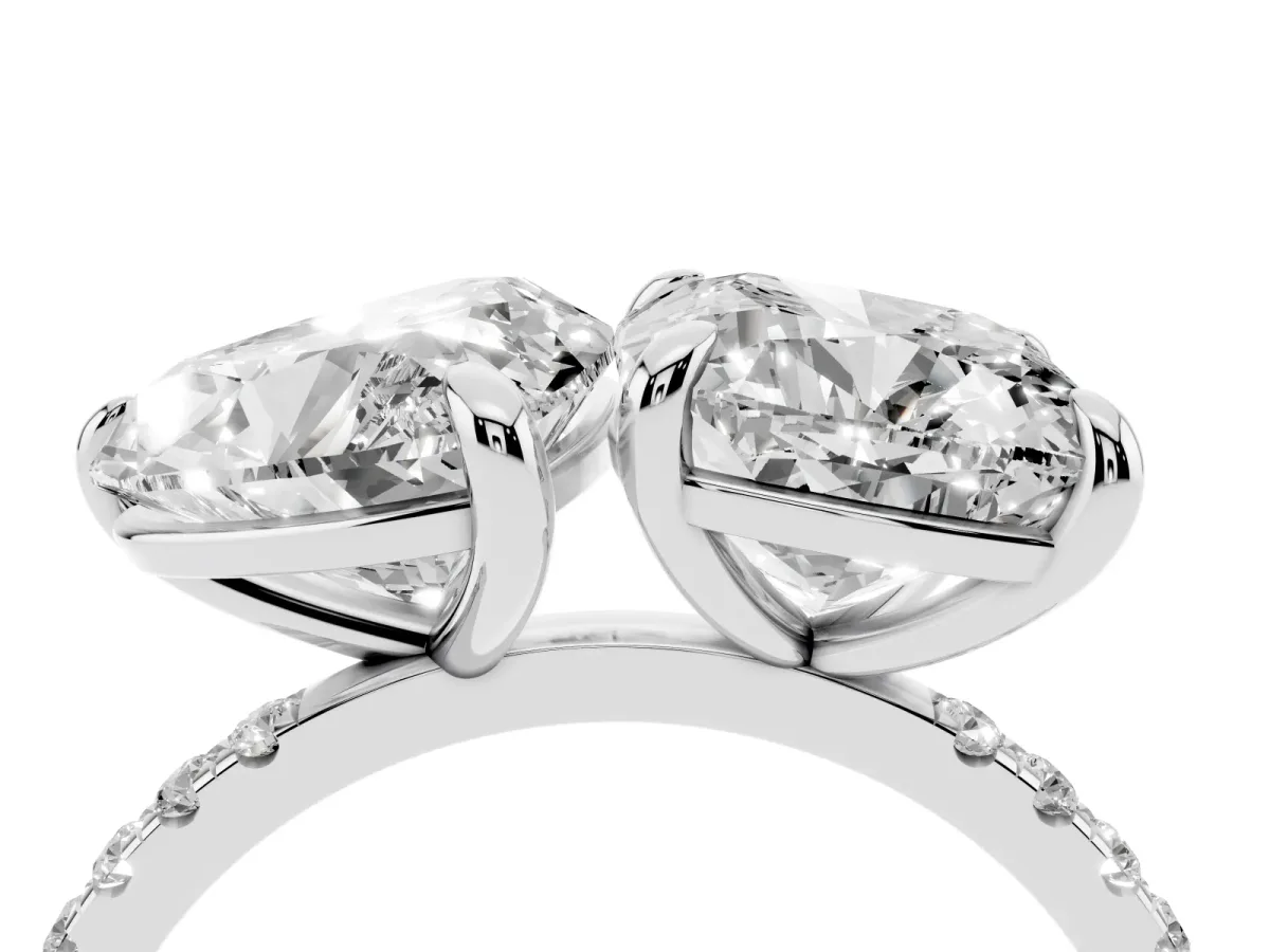 Cushion and Heart Toi Moi Ring with Prong Setting and Pave Band Silver