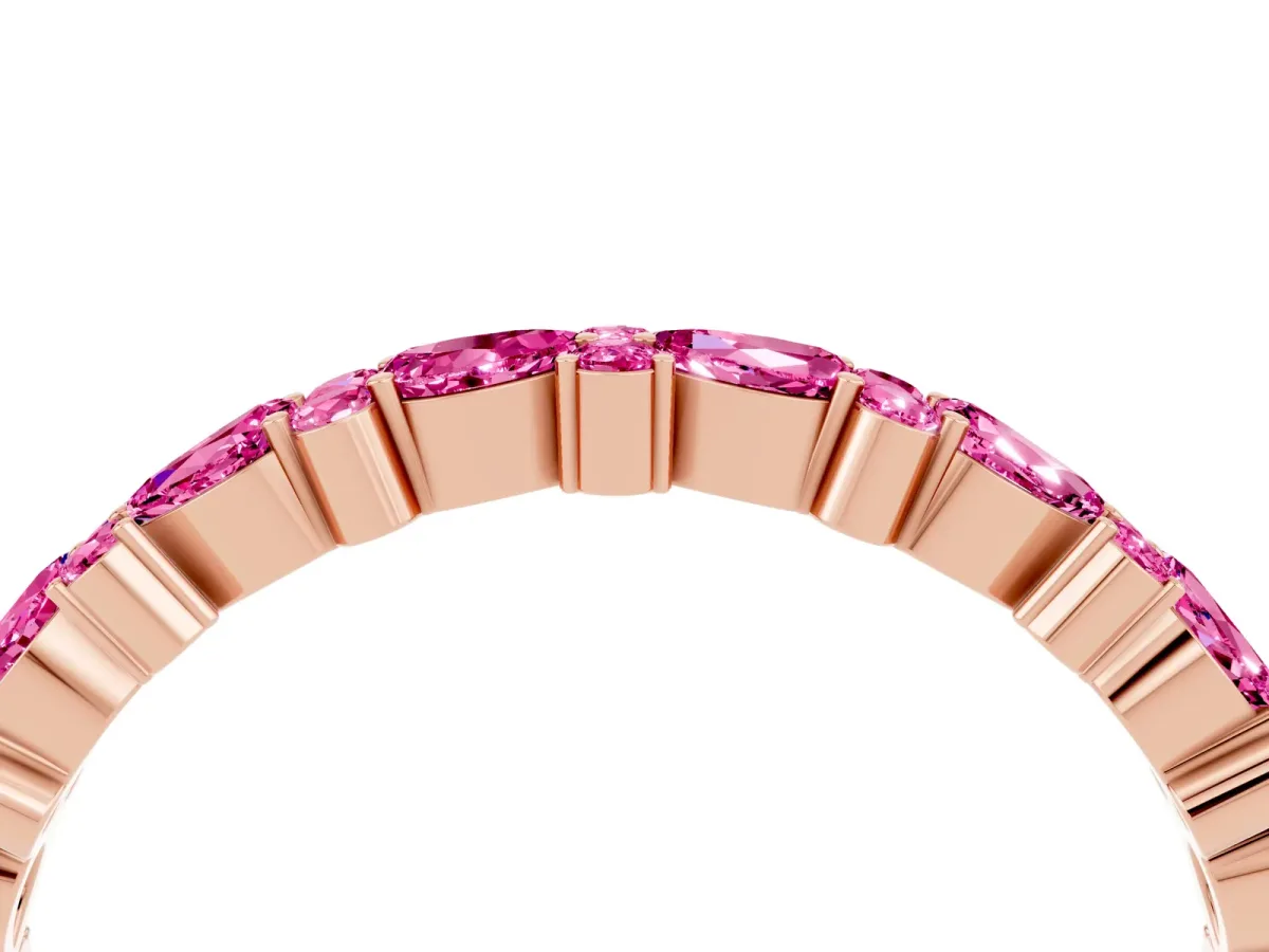 Pear and Round Pink Sapphire Wedding Band Rose gold