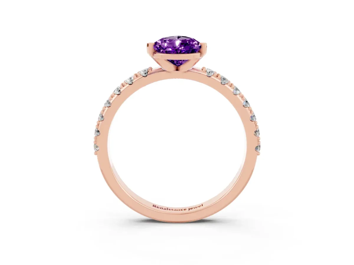Pear Cut Amethyst Solitaire Pavé Band with Four-Prong Setting Rose gold