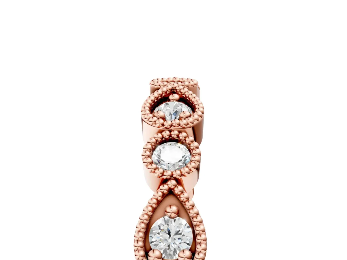 Milgrain Bezel Set Pear and Round Diamond Eternity Band Rose gold