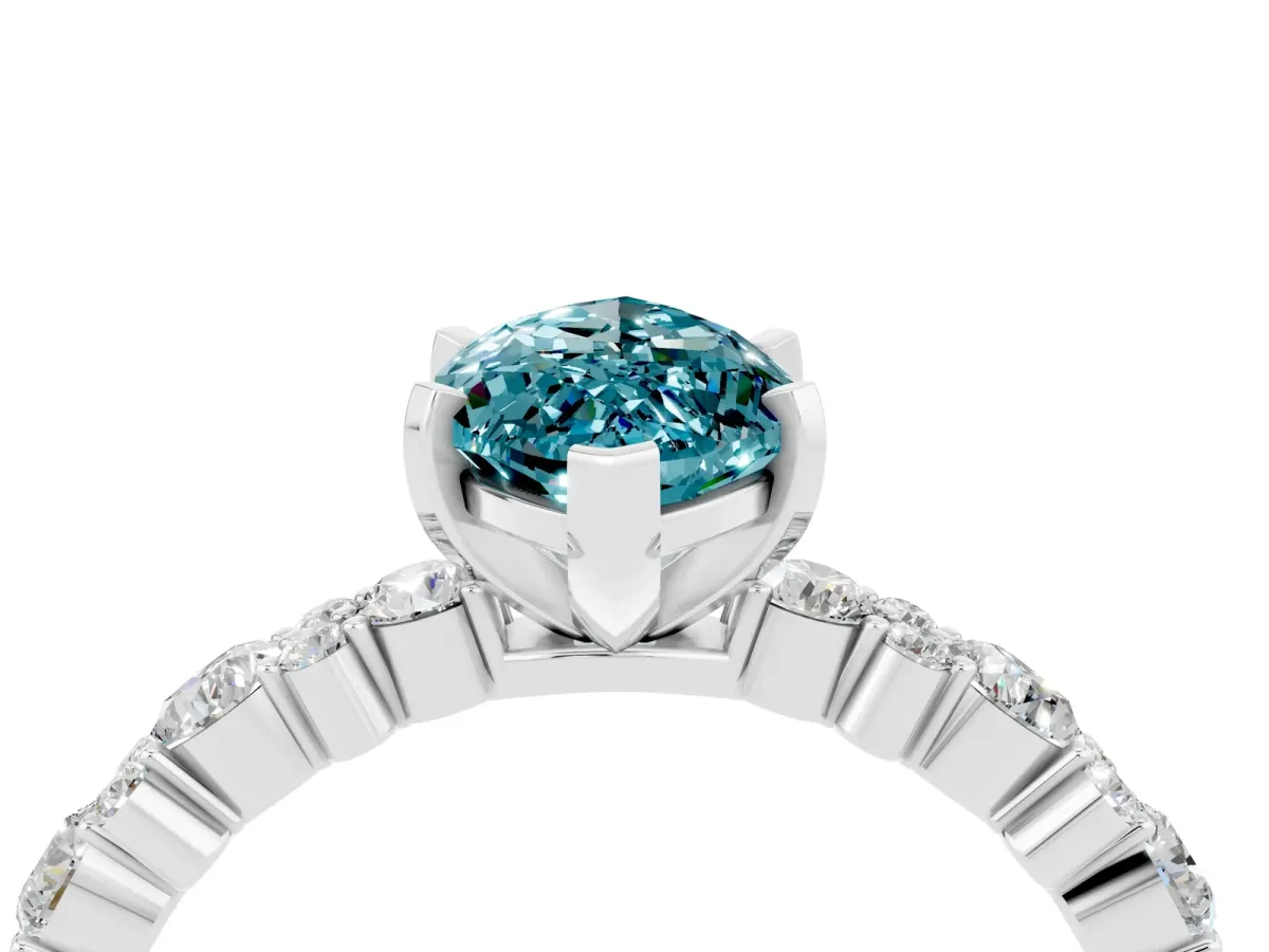 Marquise Cut Blue Topaz Side Stone Solitaire Ring with Round and Four-Prong Setting Silver