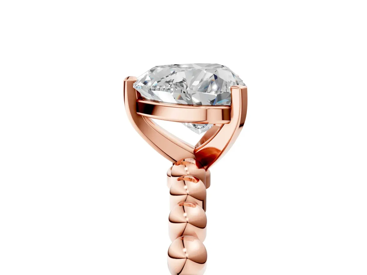 Heart Cut Diamond Solitaire Ring with Beaded Band and Prong Setting Rose gold
