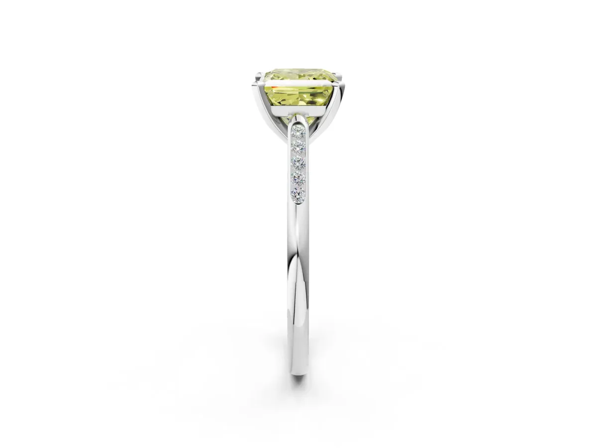 Fancy Yellow Princess Cut Diamond Solitaire Ring with Channel Set Round Band and Prong Setting Silver