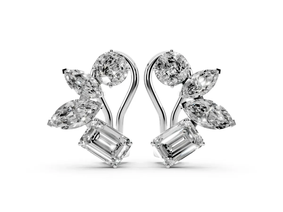 Multi-Shape Diamond Cluster Stud Earrings Platinum