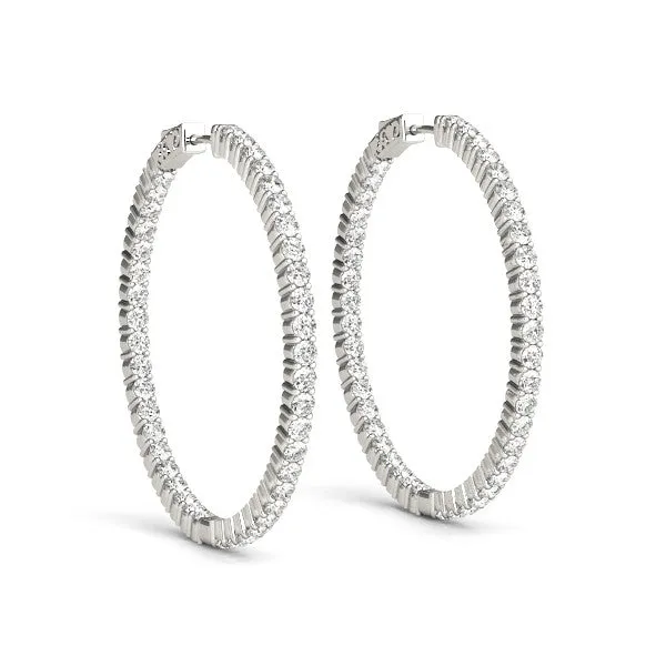 Round Diamond Eternity Hoop Earrings with Pavé Setting and Shared Prong Silver