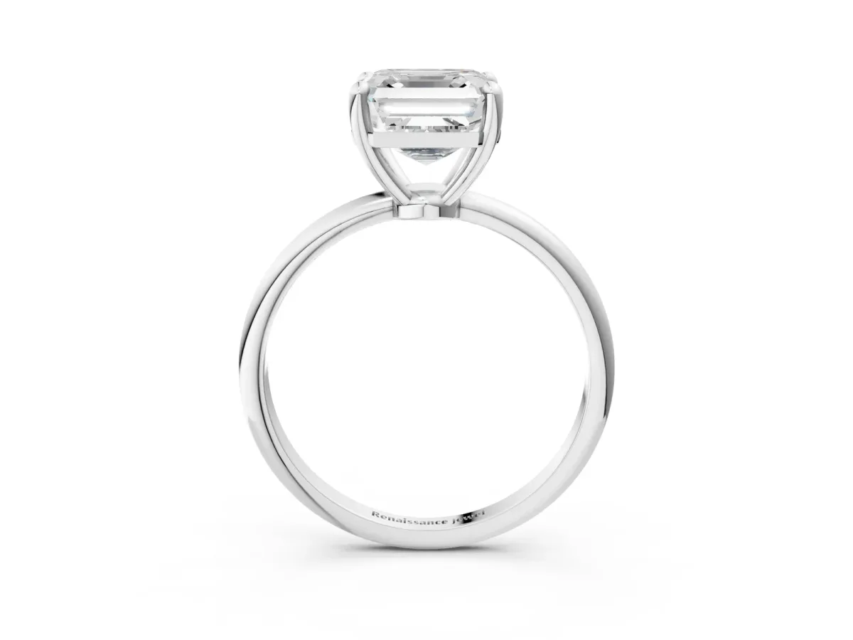 Asscher Cut Solitaire Diamond Ring with 4-Prong Setting on a Classic Band White gold