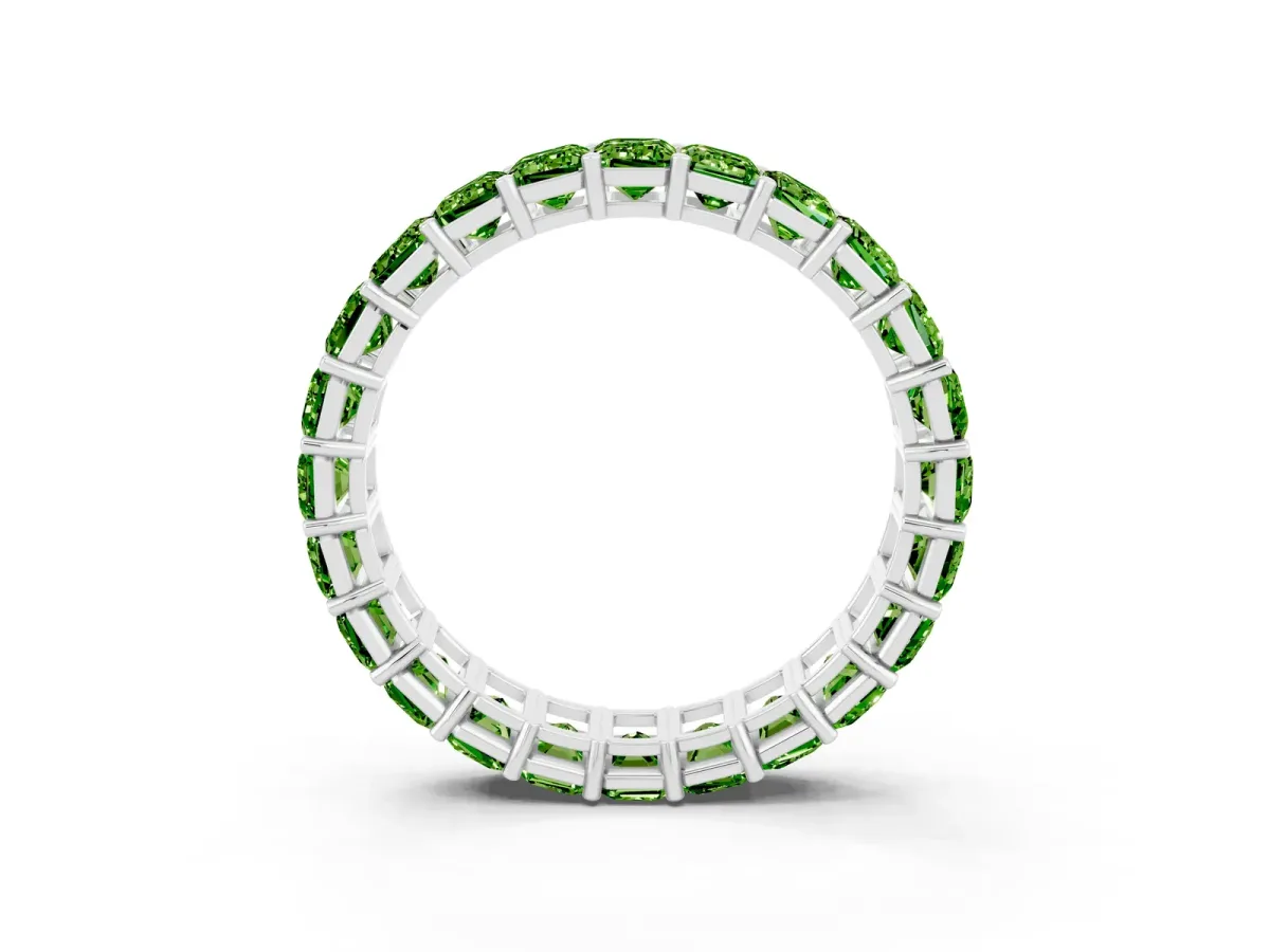 Emerald Cut Peridot Eternity Band with Shared Prong Setting White gold