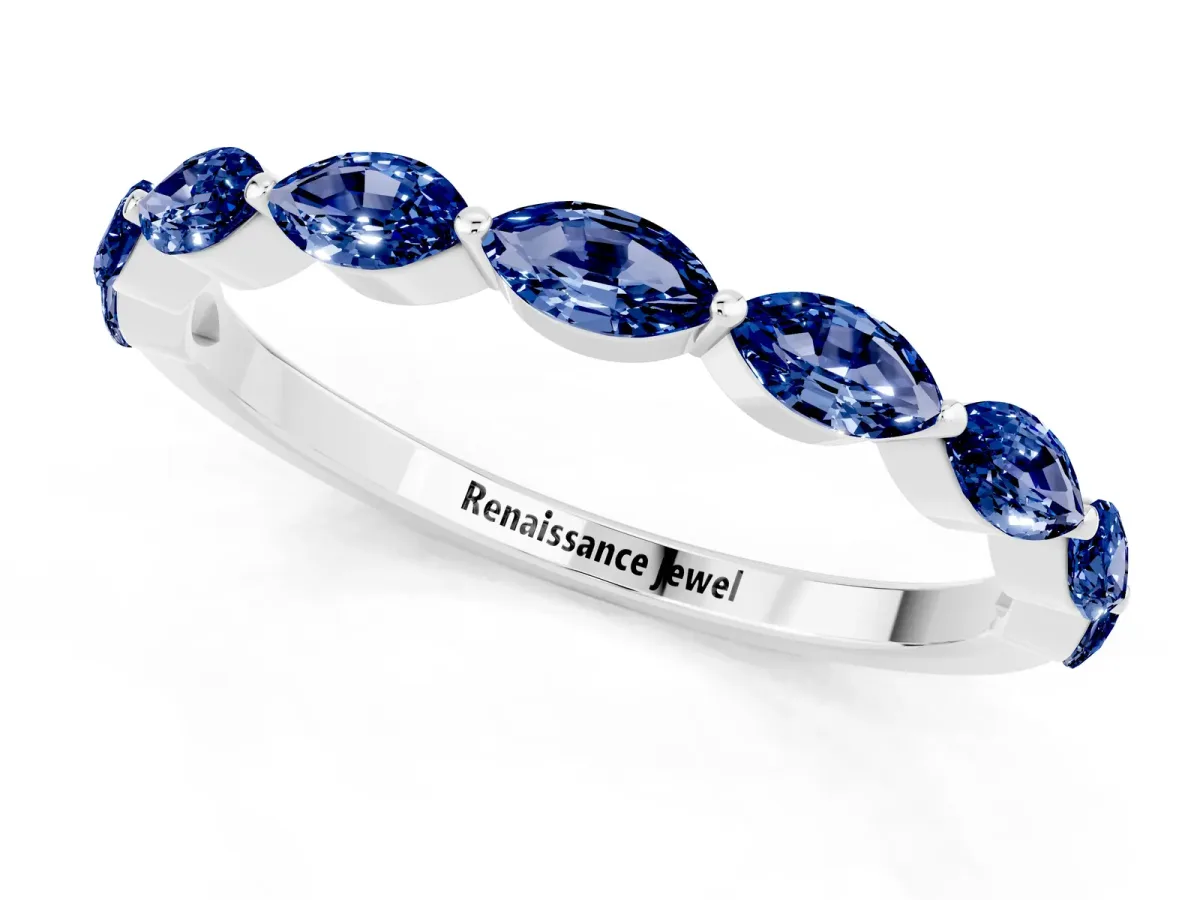 Marquise Blue Sapphire Half Eternity Band with Prong Setting Platinum