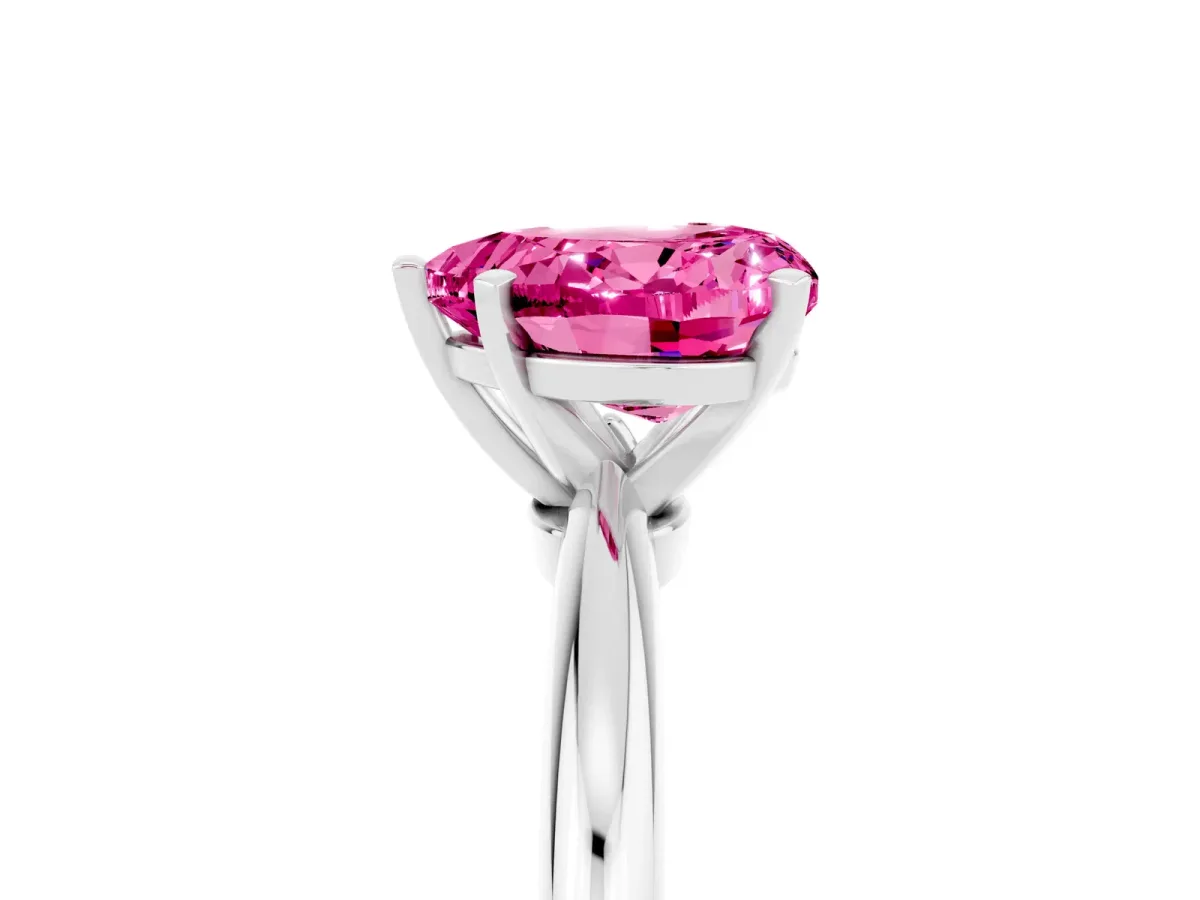 Heart Cut Pink Sapphire Solitaire Ring with Six-Prong Setting and Classic Band Silver