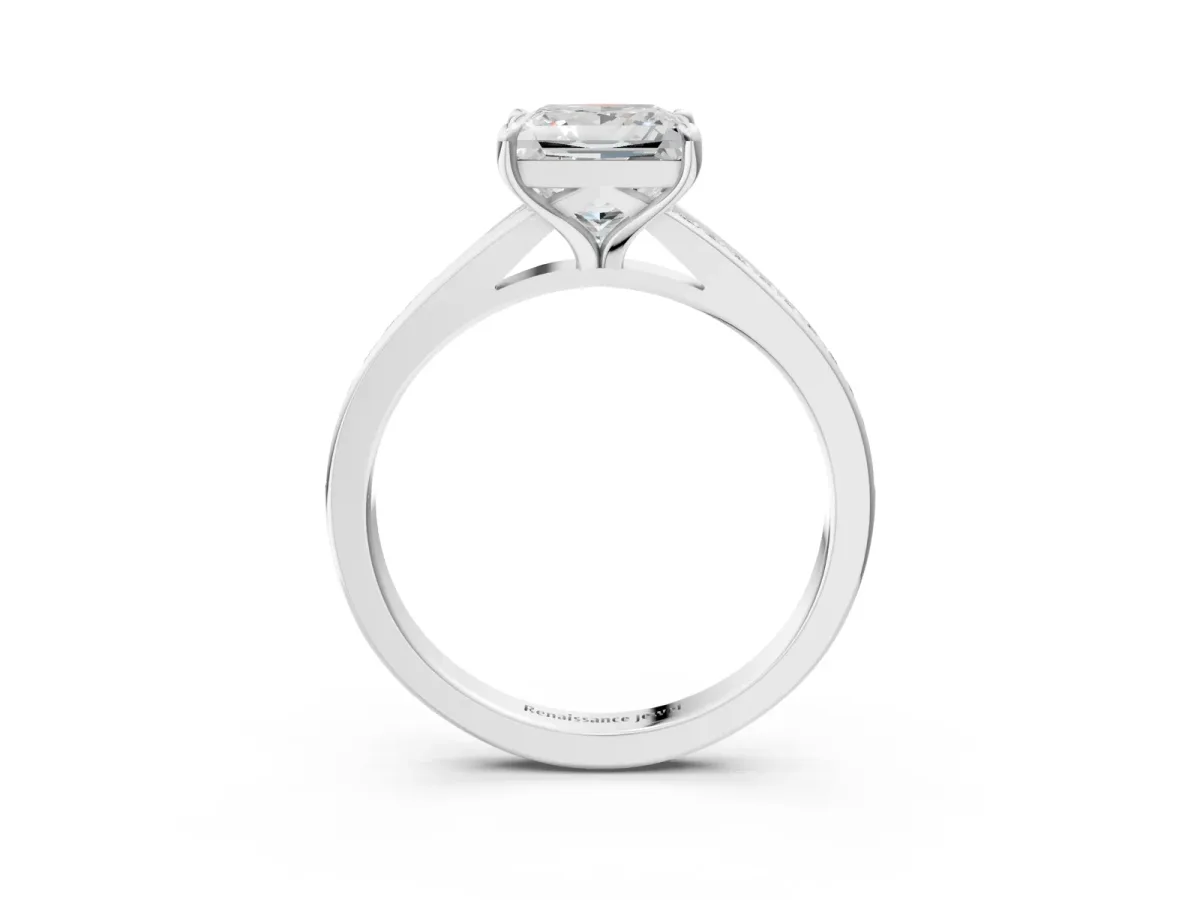 Princess Cut Diamond Solitaire Ring with Pavé Band and Prong Setting Silver