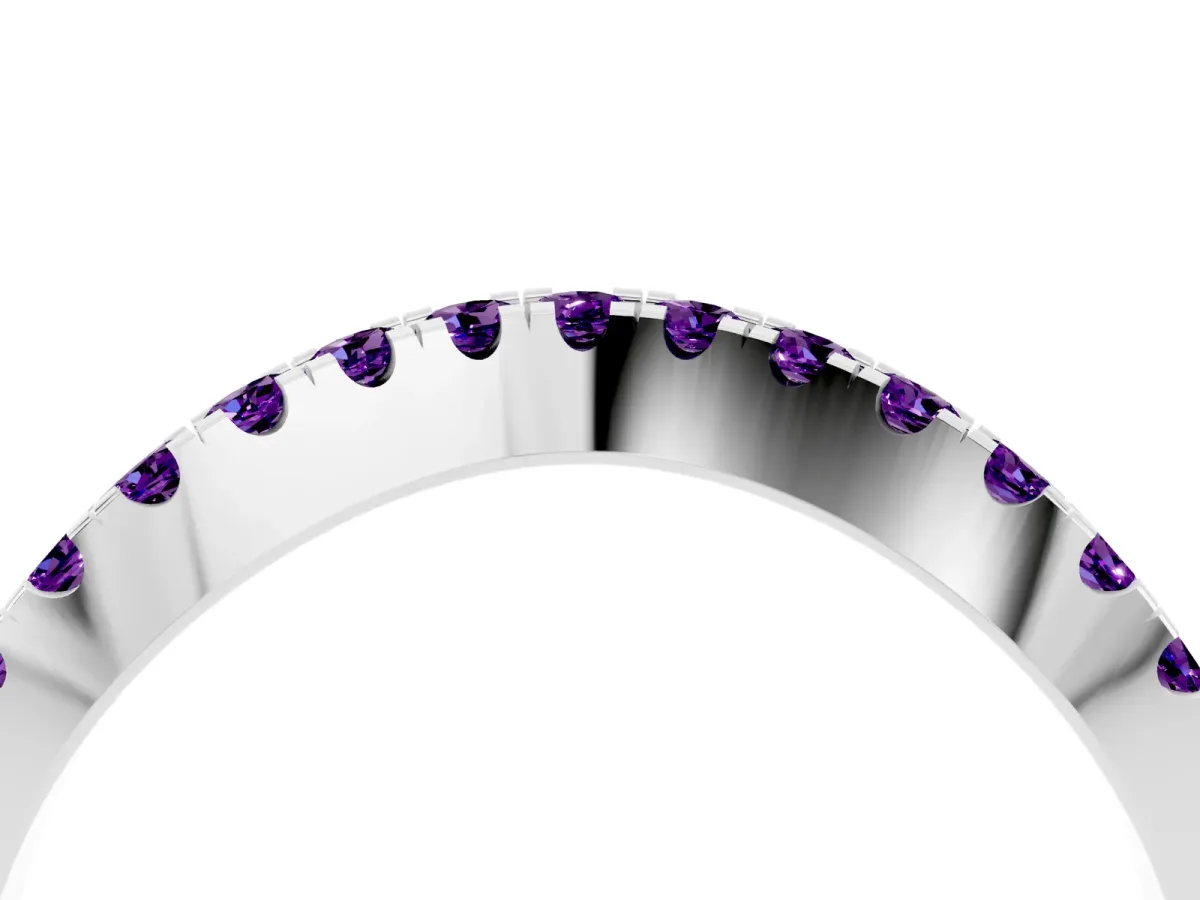 Round Amethyst Pavé Curved Band with Shared Prong Setting Silver