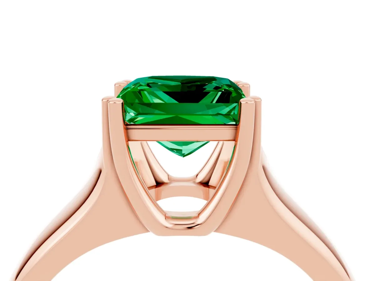 Princess Cut Emerald Solitaire Ring with Wide Band and Prong Setting Rose gold