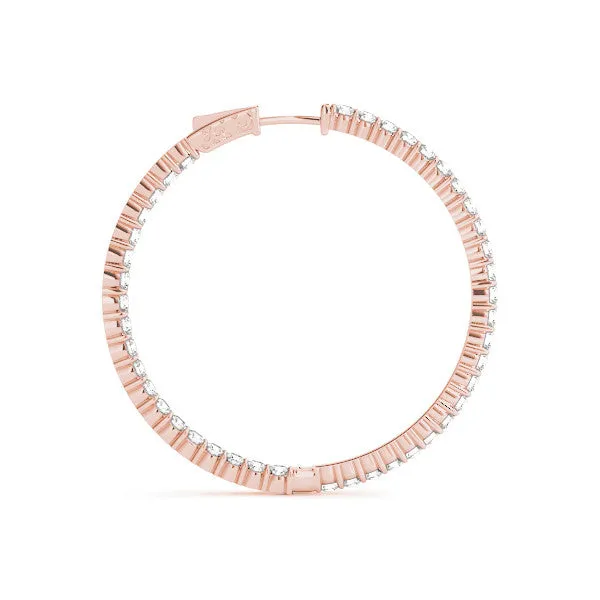 Round Diamond Eternity Hoop Earrings with Pavé Setting and Shared Prong Rose gold