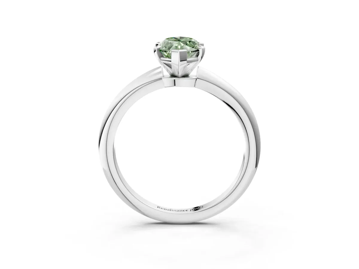 Fancy Green Marquise Cut Diamond Solitaire Ring with Six-Prong Setting and Classic Band Silver