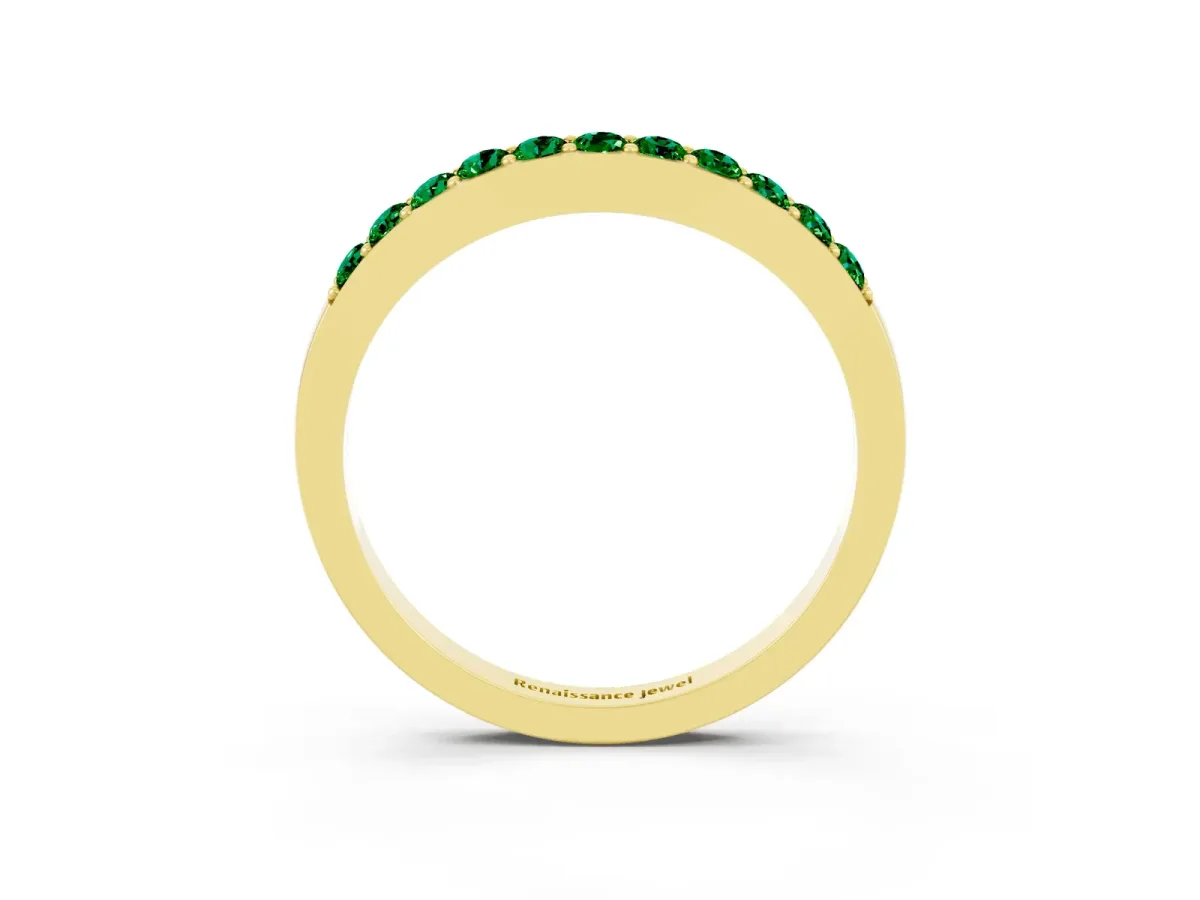 Round Emerald Curved Wedding Band with Channel Setting Yellow gold
